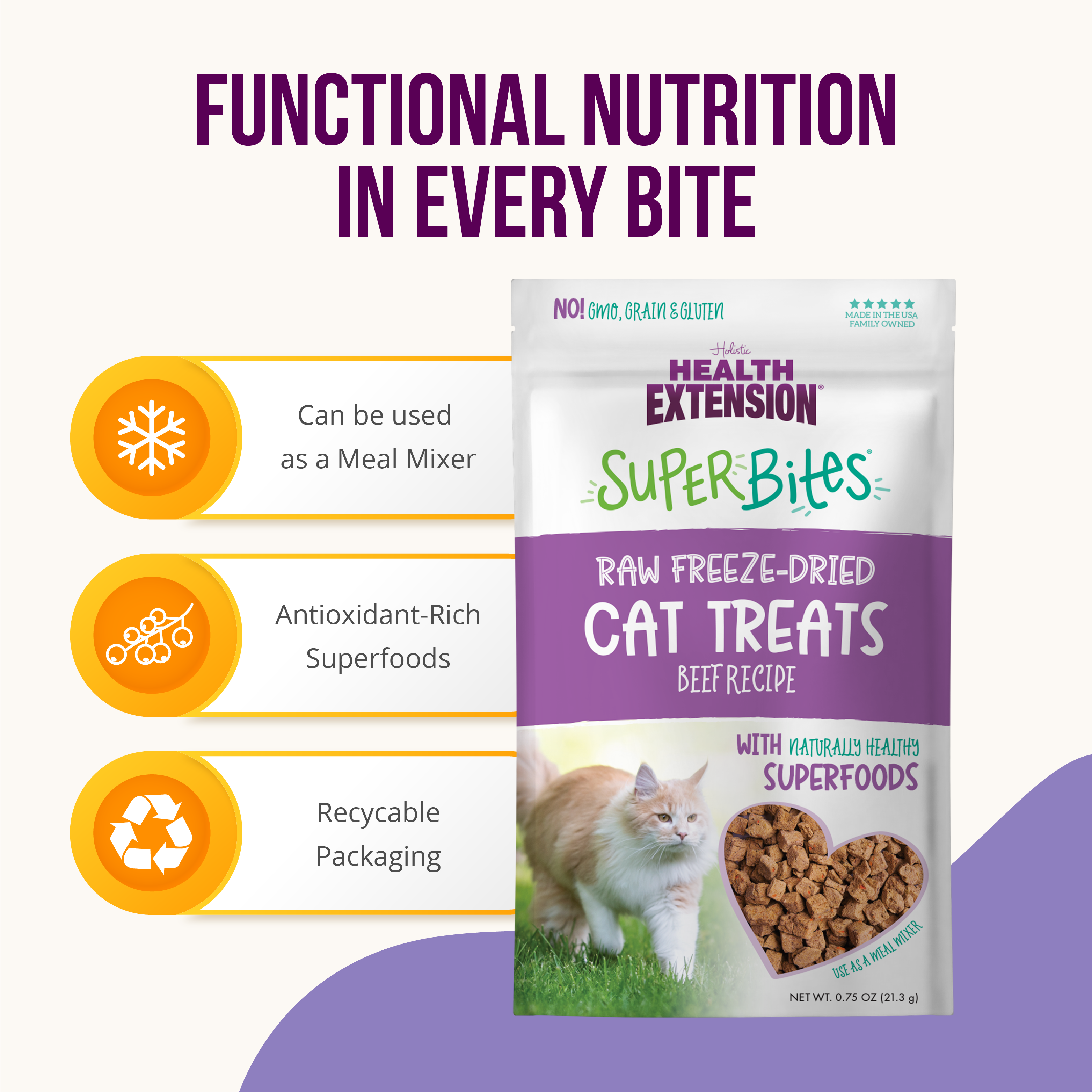 Health Extension Pet Care - SuperBites Freeze Dried Raw - Beef Recipe (Cat): 0.75oz